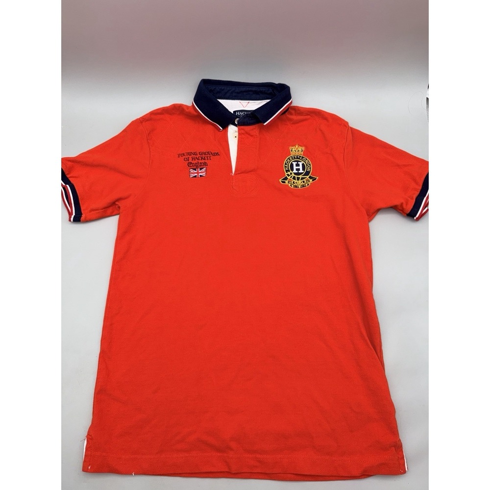 Hackett London Touring Grounds England Rugby Polo Shirt Red Crest Men's L Cotton